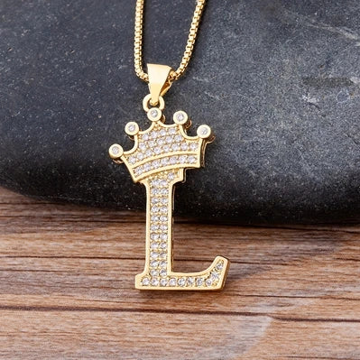 New Luxury Copper Zircon A-Z Crown Alphabet Pendant Chain Necklace Hip-Hop Style Fashion Woman Man Initial Name Jewelry  necklace