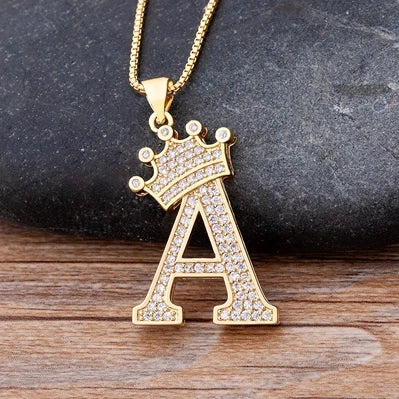 New Luxury Copper Zircon A-Z Crown Alphabet Pendant Chain Necklace Hip-Hop Style Fashion Woman Man Initial Name Jewelry  necklace