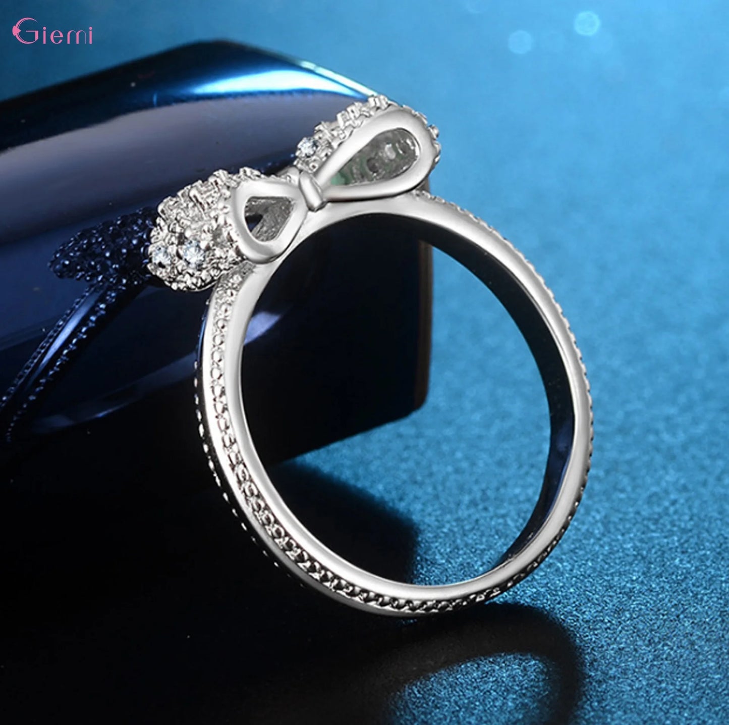 925 Sterling Silver Bowknot Bow Knot Cubic Zirconia Rhinestone Rings For Women Fashion Trendy Wedding Engagement Jewelry  rings