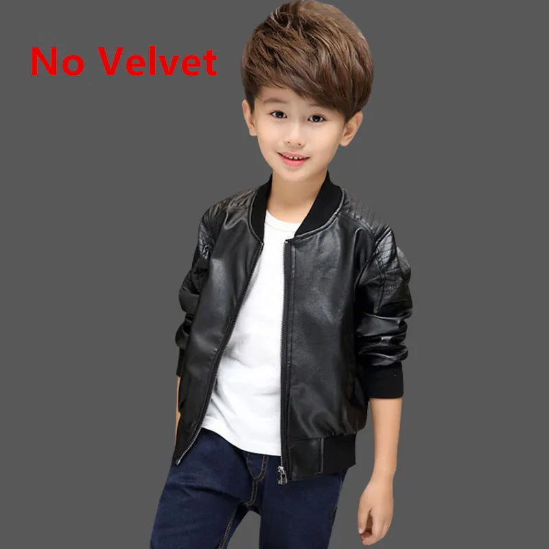 Boys Coats Autumn Winter Fashion Children's Plus Velvet / No Velvet Two styles Warming Cotton PU Leather Jacket For 1-11Y Kids boys jackets and coats