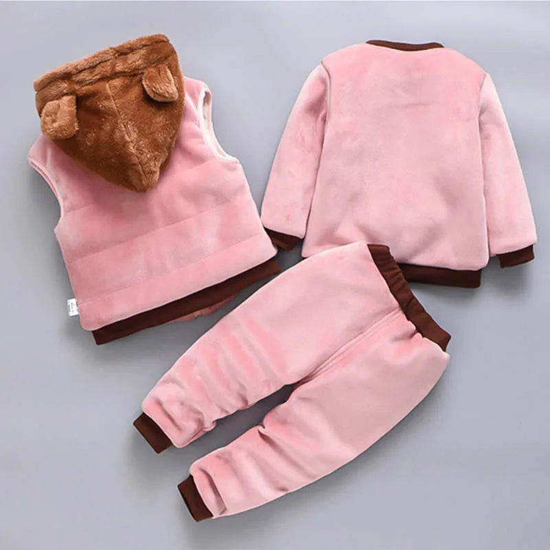 Baby Boys And Girls Clothing Set Tricken Fleece Children Hooded Outerwear Tops Pants 3PCS Outfits Kids Toddler Warm Costume Suit boys dress