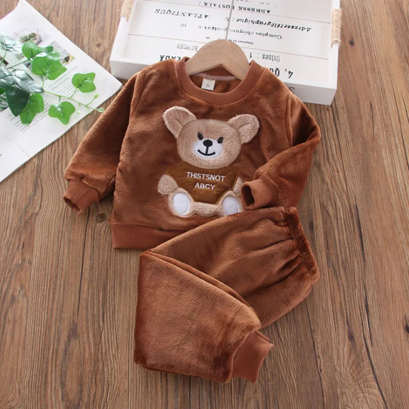 New Winter Baby Girls Boys Homewear Sets Autumn Fashion Flannel Fleece Clothes Kids Cartoon Bear Sleepwear Children Pajamas boys dress