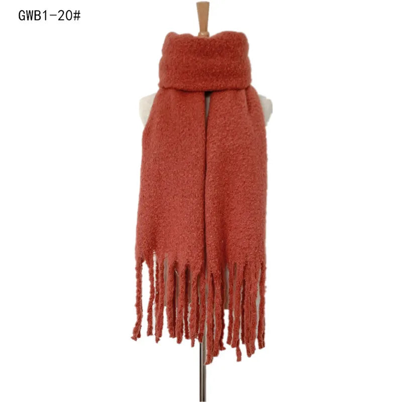 Winter Scarf Women Luxury Autumn Winter Cashmere Scarf Thickened Warm Shawl Classic Tassels Fluffy Scarf Solid Color Soft Shawl scarf and shawl