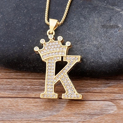 New Luxury Copper Zircon A-Z Crown Alphabet Pendant Chain Necklace Hip-Hop Style Fashion Woman Man Initial Name Jewelry  necklace