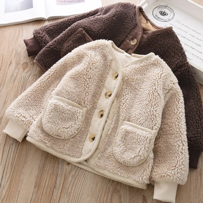 Fall Winter Korean Boys Clothes For Girls Cardigan Granular Velvet  Loose Lamb Velvet Warm Children's Jacket Coat For Girls  girls jackets and coats