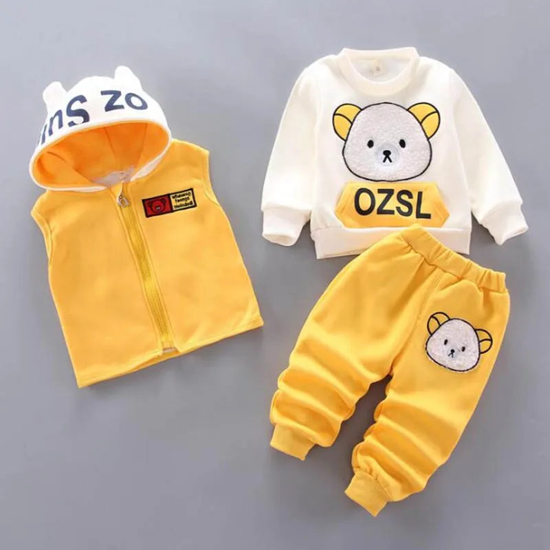 Baby Boys And Girls Clothing Set Tricken Fleece Children Hooded Outerwear Tops Pants 3PCS Outfits Kids Toddler Warm Costume Suit boys dress