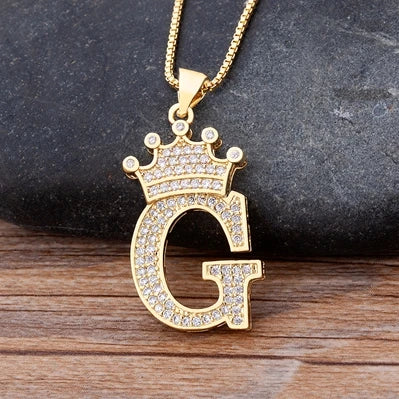 New Luxury Copper Zircon A-Z Crown Alphabet Pendant Chain Necklace Hip-Hop Style Fashion Woman Man Initial Name Jewelry  necklace