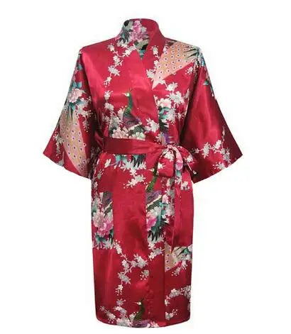 Satin Silk Women Wedding Bridemaid Robe Sexy Crane Print Bathrobe Short Long Kimono Night Gown Robe night wear