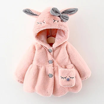 Cute Rabbit Ears Plush Baby Jacket Christmas Sweet Princess Girls Coat Autumn Winter Warm Hooded Outerwear Toddler Girl Clothes infants girls