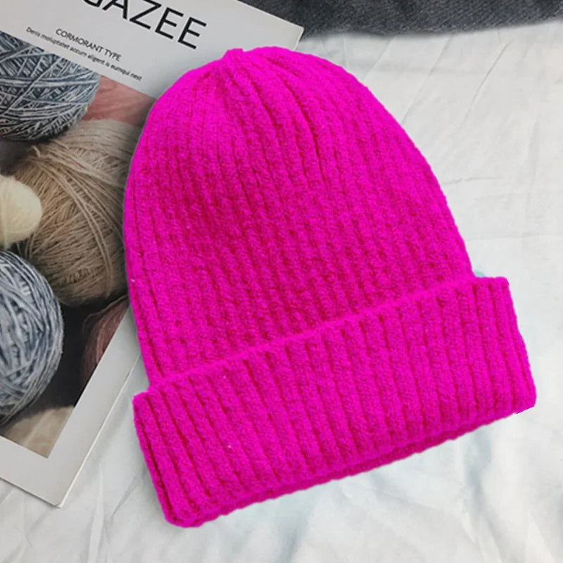 New Candy Colors Winter Hat Women Knitted Hat Warm Soft Trendy Hat Kpop Style Wool Beanie Elegant All-match Hat caps