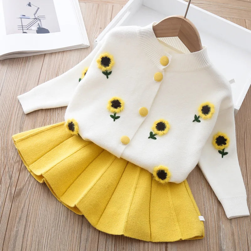 Girls long sleeve knitting suit autumn winter new girls sweater cardigan knitting Top + skirt two piece set infants girls