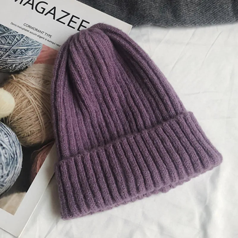 New Candy Colors Winter Hat Women Knitted Hat Warm Soft Trendy Hat Kpop Style Wool Beanie Elegant All-match Hat caps