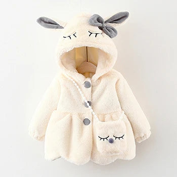 Cute Rabbit Ears Plush Baby Jacket Christmas Sweet Princess Girls Coat Autumn Winter Warm Hooded Outerwear Toddler Girl Clothes infants girls