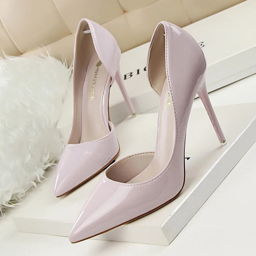 New Patent Leather Woman Pumps Pointed Stiletto Fashion Women Work Shoes Sexy Cut-Outs High Heel Shoe Ladies Party heel shoes