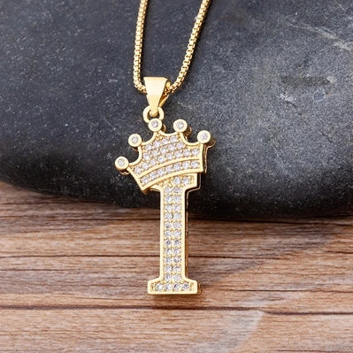 New Luxury Copper Zircon A-Z Crown Alphabet Pendant Chain Necklace Hip-Hop Style Fashion Woman Man Initial Name Jewelry  necklace