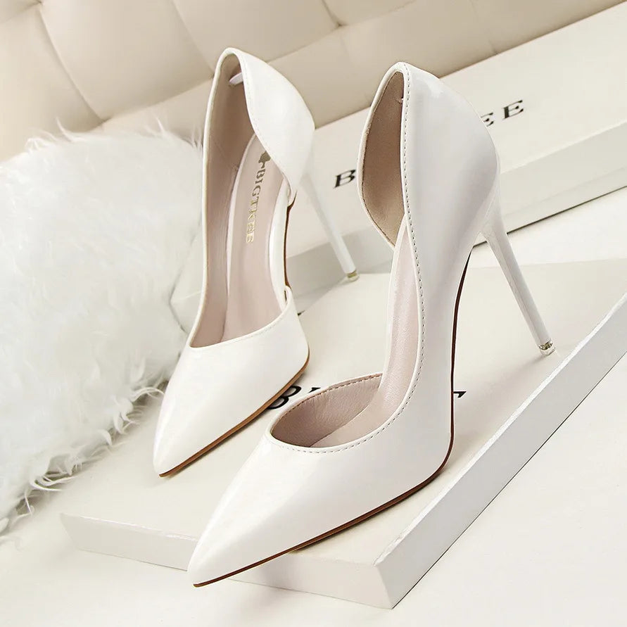 New Patent Leather Woman Pumps Pointed Stiletto Fashion Women Work Shoes Sexy Cut-Outs High Heel Shoe Ladies Party heel shoes