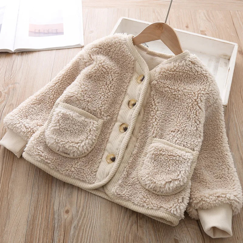 Fall Winter Korean Boys Clothes For Girls Cardigan Granular Velvet  Loose Lamb Velvet Warm Children's Jacket Coat For Girls  girls jackets and coats