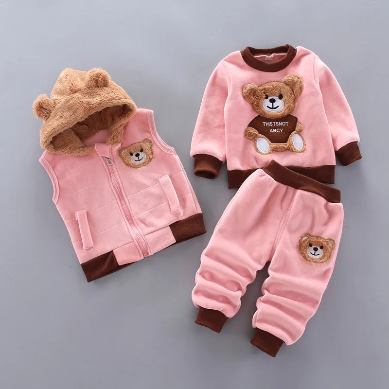 Baby Boys And Girls Clothing Set Tricken Fleece Children Hooded Outerwear Tops Pants 3PCS Outfits Kids Toddler Warm Costume Suit boys dress