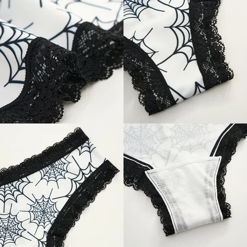 2Pc Set Lingerie Woman Sexy Underwear Lace Female Underwear Ghost Bat Butterfly Gothic Style Breathable Panties For Women undergarments