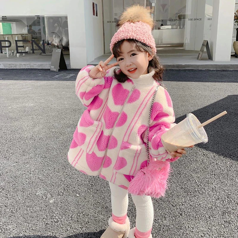 2 3 4 5 6 7 8 Years Plush Girls Jacket Autumn And Winter Keep Warm Outerwear Fashion Little Princess Christmas Coat Kids Clothes  girls jackets and coats