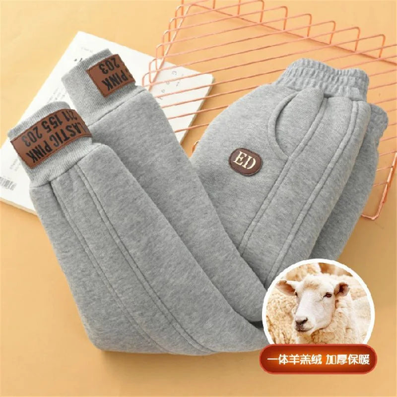 Children Thick Cotton Pants Winter Boys Girls Padded Plush Velvet Trousers Big Kids Lamb Wool Warm Snow Pants 4-14 Years  bottom boys