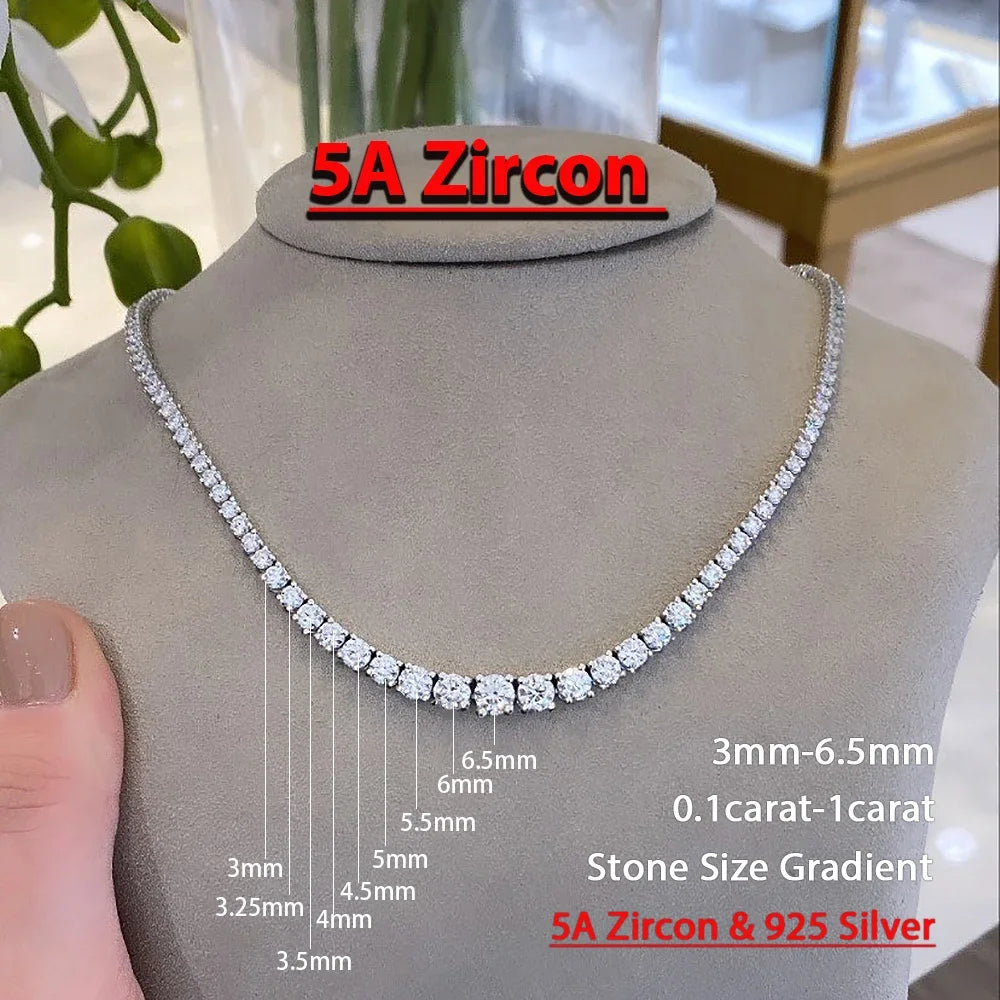 Full Moissanite Tennis Necklace with Certificate 3-5mm Size Gradient Diamond Necklaces for Women 925 Sterling Silver Neck Chain  necklace