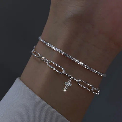 925 Sterling Silver Blue Crystal Bracelets For Women Korean Designer Hollow Adjustable Bracelets Luxury Party Jewelry Gift bracelete