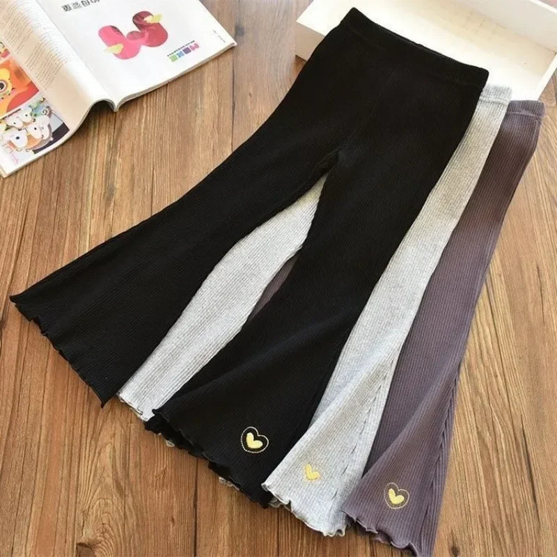 Kids Girls Flare Legging New Arrival Children Casual Elastic Pants Heart Embroidery Slim Fit Leggins Baby Girl Summer Pants bottoms girls