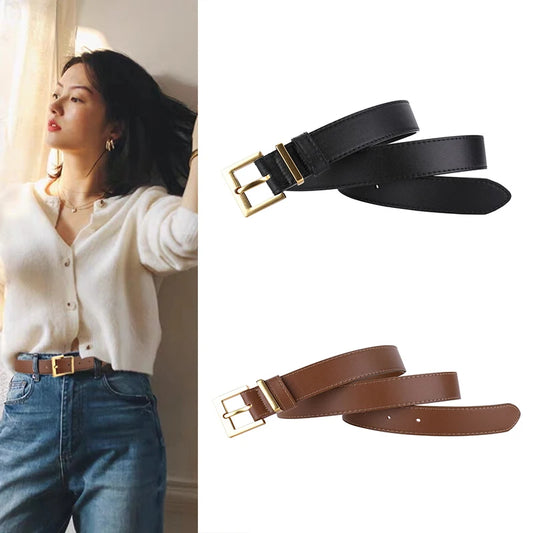 Women Luxury Brand Double Genuine Leather Belt, Casual Cowhide Suede Belts with Square Alloy Buckle for Jeans and Dresses belt