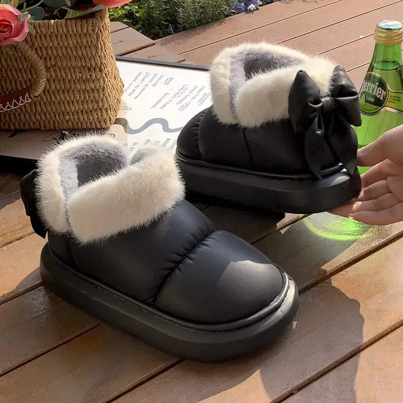 Cute Warm Ankle Boots Winter Women's Bow Warmth Plush Bow New Waterproof Down Cloth Short Barrel Snow Boots ankle boots