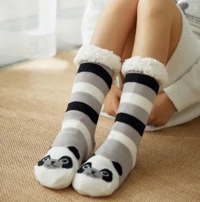 Winter Warm Socks Women penguin Plush Soft Female Non Grip Floor Slippers Short Sock Fuzzy Fluffy Deer Elk Bear Christmas Gift Socks