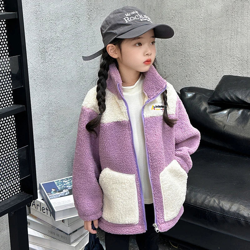 Children LambWool Warm Outerwear Boys Girls Autumn Winter Jackets Kids Plus Velvet Outer Clothing New Fashion Casual Coats girls jackets and coats