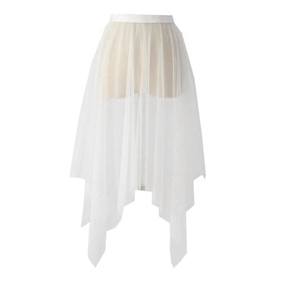 Black White Long Tulle Lace Mesh Skirt Women Petticoat Underskirt Summer Korean Irregular Cover Up Skirt Tutu Skirt