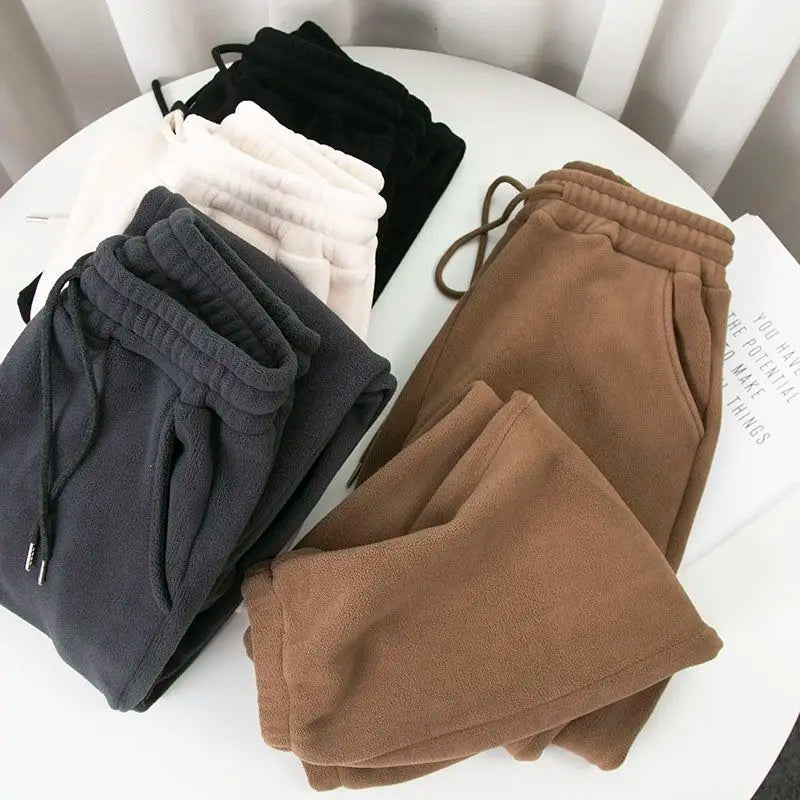 Winter Fleece Harem Pants Women Unisex Loose Wide Leg Sweatpants High Waist Drawstring Comfortable Straight Baggy Sweatpants bottom