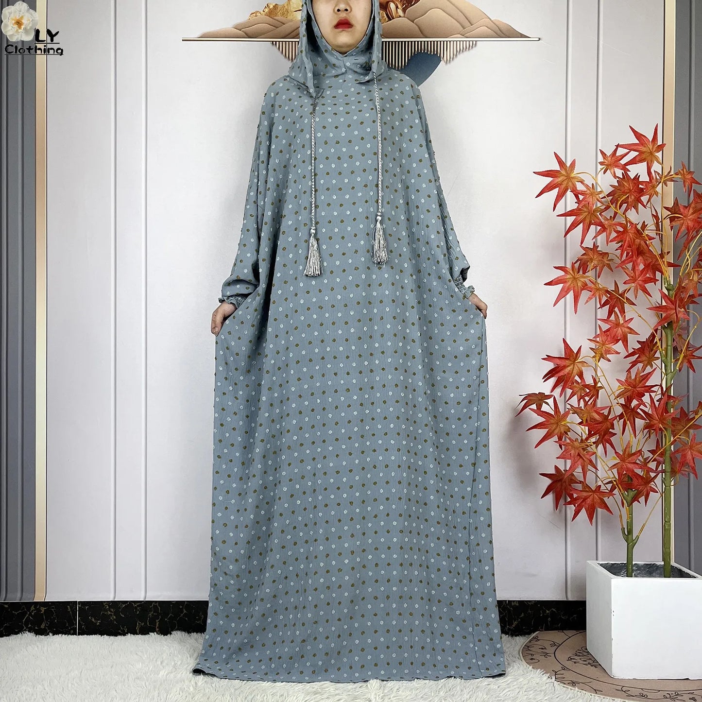 New Pure Cotton Ramadan Muslim Two-Hat Abaya Dubai Turkey Islam Prayer Clothes Loose Robe Islamic Women Traditional Clothing abaya