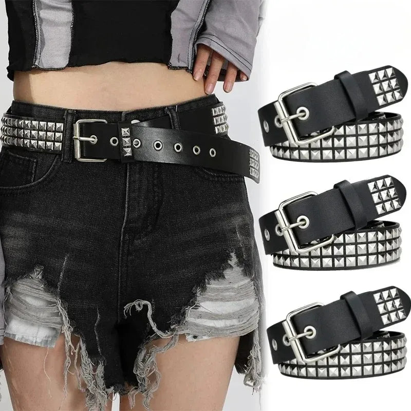 New Square Bead Rivet Belt Metal Pyramid Belt Men and Women Punk Hardware Jeans Belt Y2K Belt Designer Belt Women's Belt