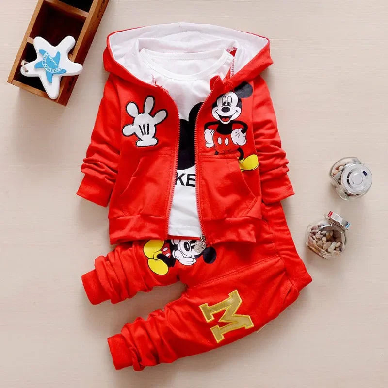 Spring and Autumn New Products Boys Clothes Set Cute Mickey Cotton Hooded Coat + T-shirt + Pants 3PCS Set Casual Kids Sportswear boys dress