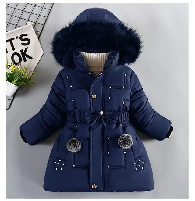 Thick Keep Warm Winter Girls Jacket Detachable Hat Plush Collar Hooded Padded Lining Coat For Kids Children Birthday Present girls jackets and coats