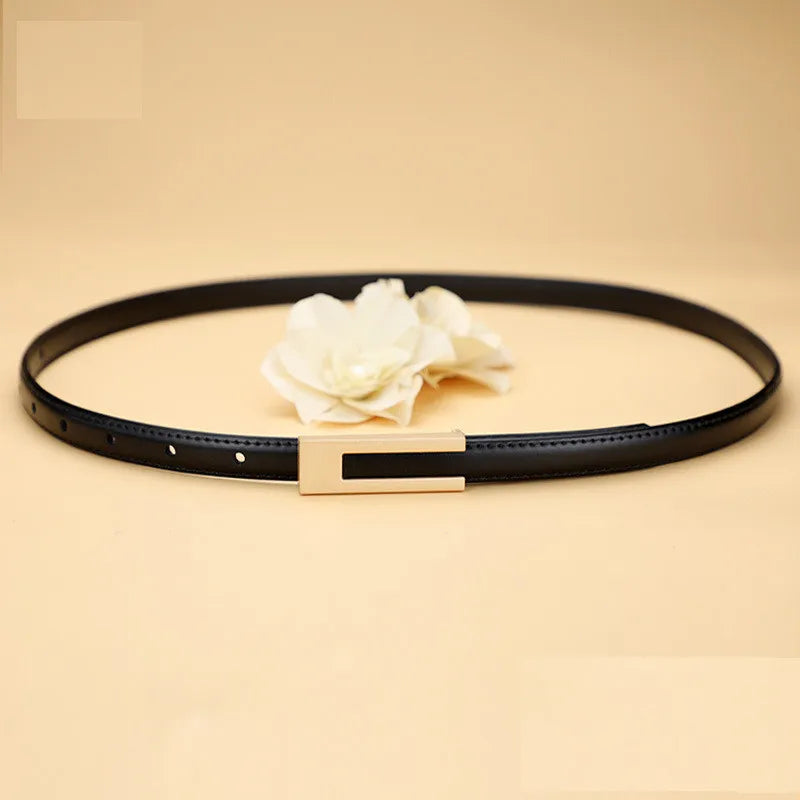 Women Korean Fashionable PU Leather Thin Waist Strap Metal Accessories Basic Belt Women Casual Porous Adjustable Fashion Belt