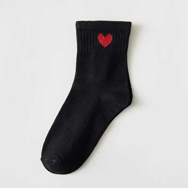 5 Pairs Lovely Heart Cotton Socks Women Summer Fashion Black White Sports Short Socks Girls Cute Style Low Tube Boat Socks 35-40 Socks