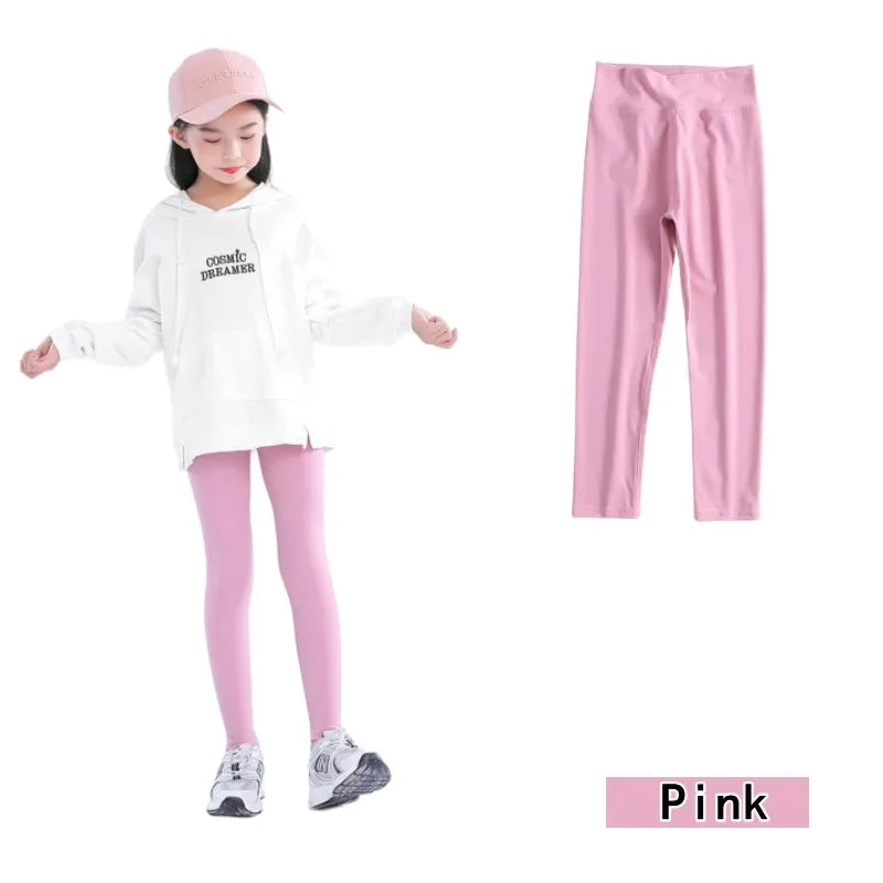 Spring Autumn Girl Pants Black Cotton Spandex Bobbi Running Yoga Pants High Waist Sports Leggings Gym Children Kids Skinny Tight