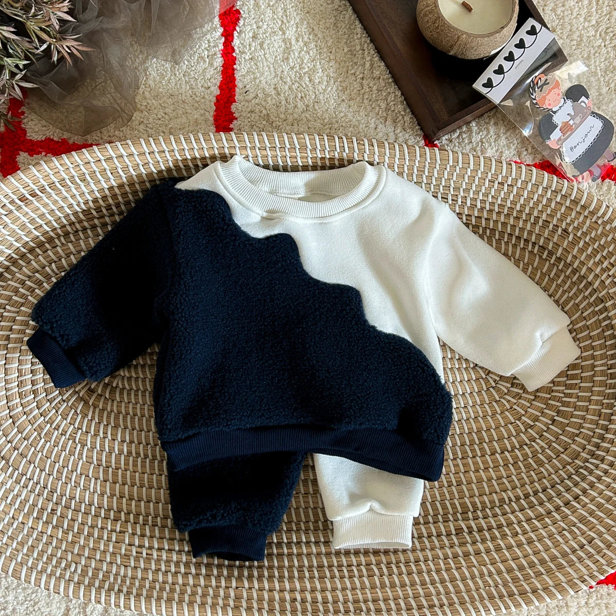 0-3Y Newborn Boy Set Baby Clothes Winter Kids Clothing Thicken Flanne Infant Suit Outfits Blue White Splic Tops+Pants Cause Wear infants boys