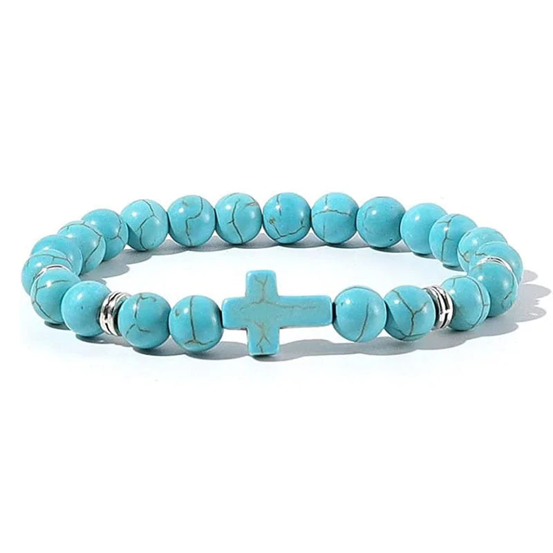 Prayer Men Natural Stone Wood Beads Rosary Hematite Cross Bracelets Onyx Meditation Bracelet Women Yoga Jewelry Homme Pulsera bracelete