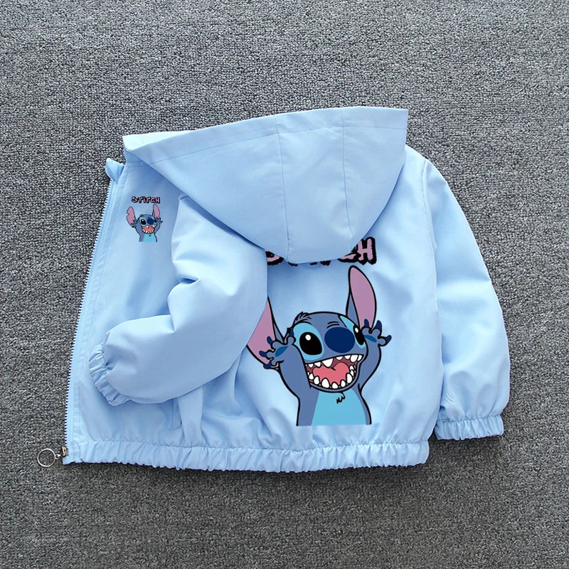 Lilo and Stitch Children Girls Hooded Jacket Coat 2024 Autumn Baby Boy Cartoon Zipper Long Sleeve Casual Clothing Kids Outerwear  girls jackets and coats