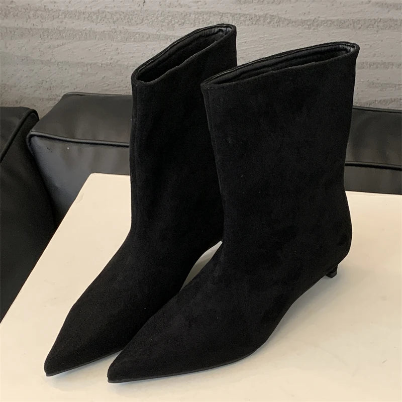 Autumn Winter Pointed Toe Ankle  Boots Women Designer Vintage Thin Low Heel Shoes Modern SHort Botas Zapatos De Mujer ankle boots