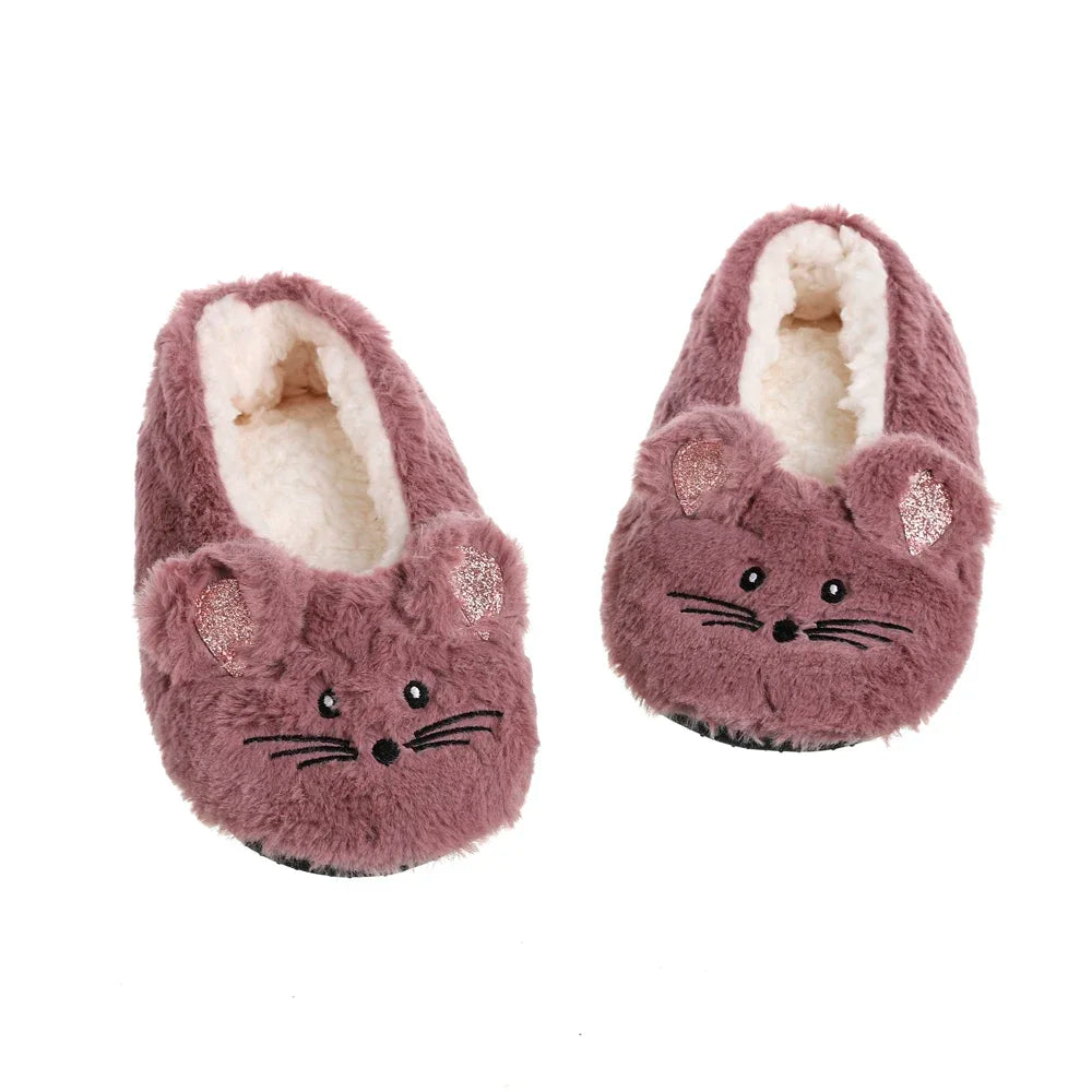 Home Fuzzy Slipper Women Winter Fur Contton Warm Plush Non Slip Grip Indoor Fluffy Lazy Female Mouse Ears Floor Shoe Living room slipper