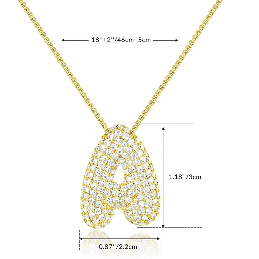 Sparkly CZ Zircon Letter Initial Necklace for Women Box Chain Gold Plated Balloon Bubble A-Z Pendant Neckalces Jewelry Gift  necklace