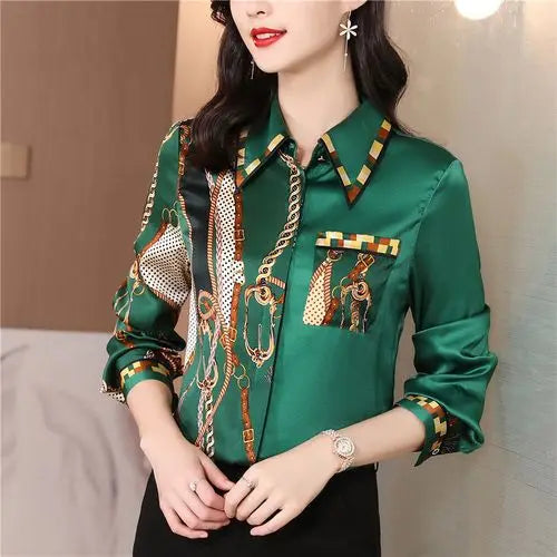 Printed Long Sleeve Chiffon Shirt for Women with a Small Design Sense and a Small High End Western Style