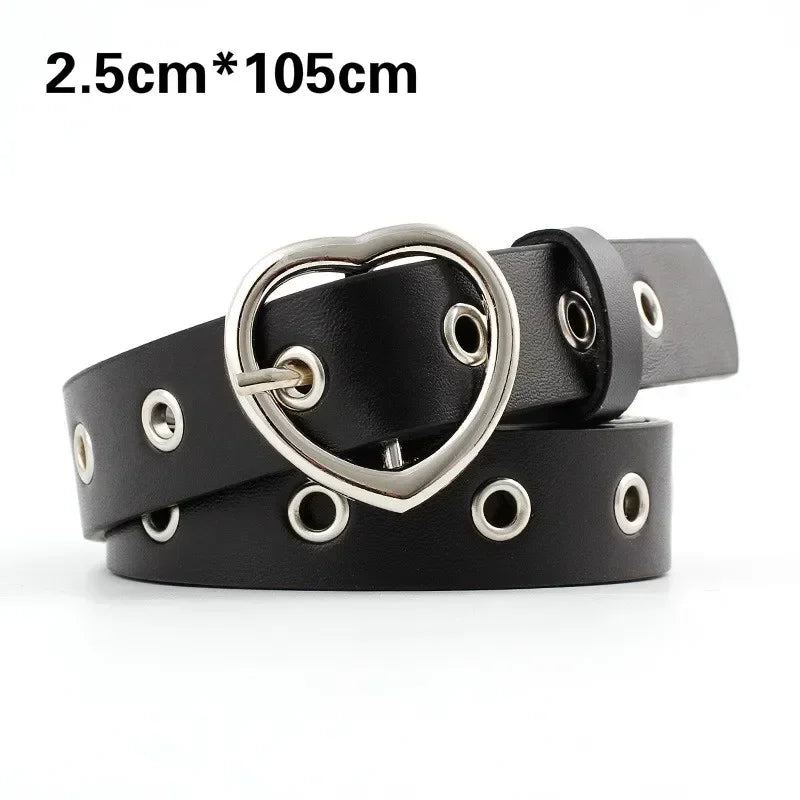 Fashion Women PU Leather Belt Heart Female Cute Black Harajuku Belt Ladies Pants Party Dress Heart Belts For Jeans belt