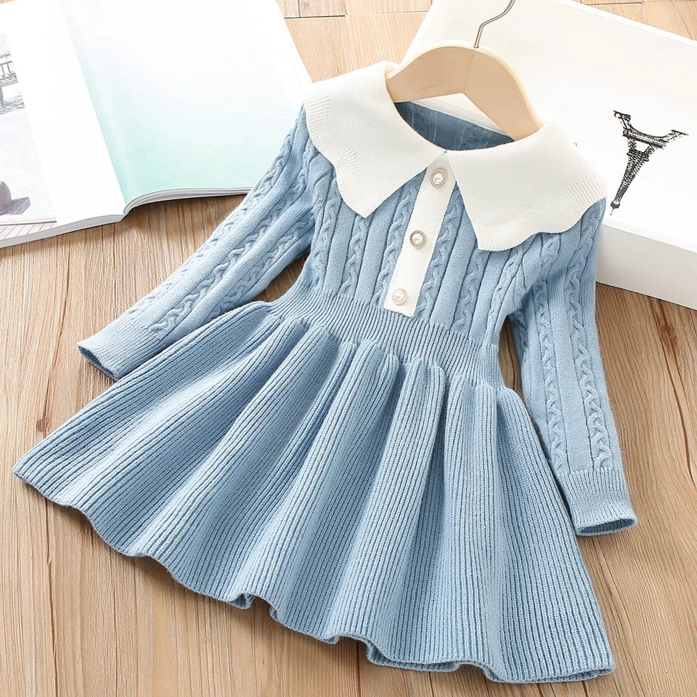 Girls Dress Winter Knitting Sweater Dress Autumn Long Sleeve Princess Dress Vestidos Warm Toddler Girl Clothes Kids Clothing girls dresses